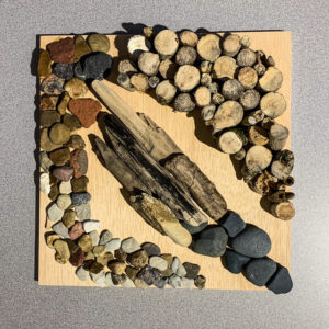 Homage To A Pandemic X, driftwood, rock, 12" X 12"