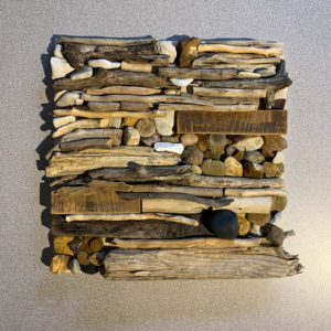 Homage To A Pandemic XIII, driftwood, rock, 12" X 12"