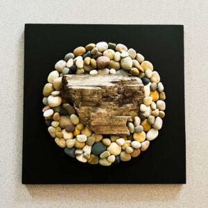 The Things of Earth Series I, painted wood, driftwood, rock, 12” X 12.”