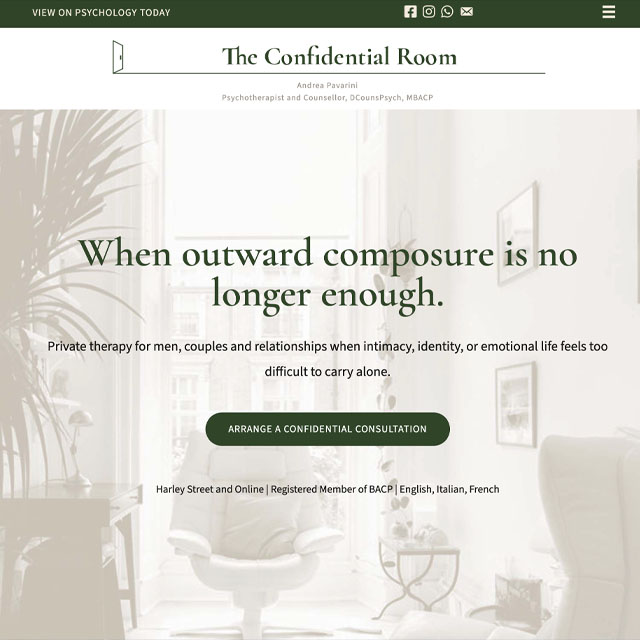 The Confidential Room - Andrea Pavarini, Psychotherapist and Counsellor, DCounPsych, MBACP